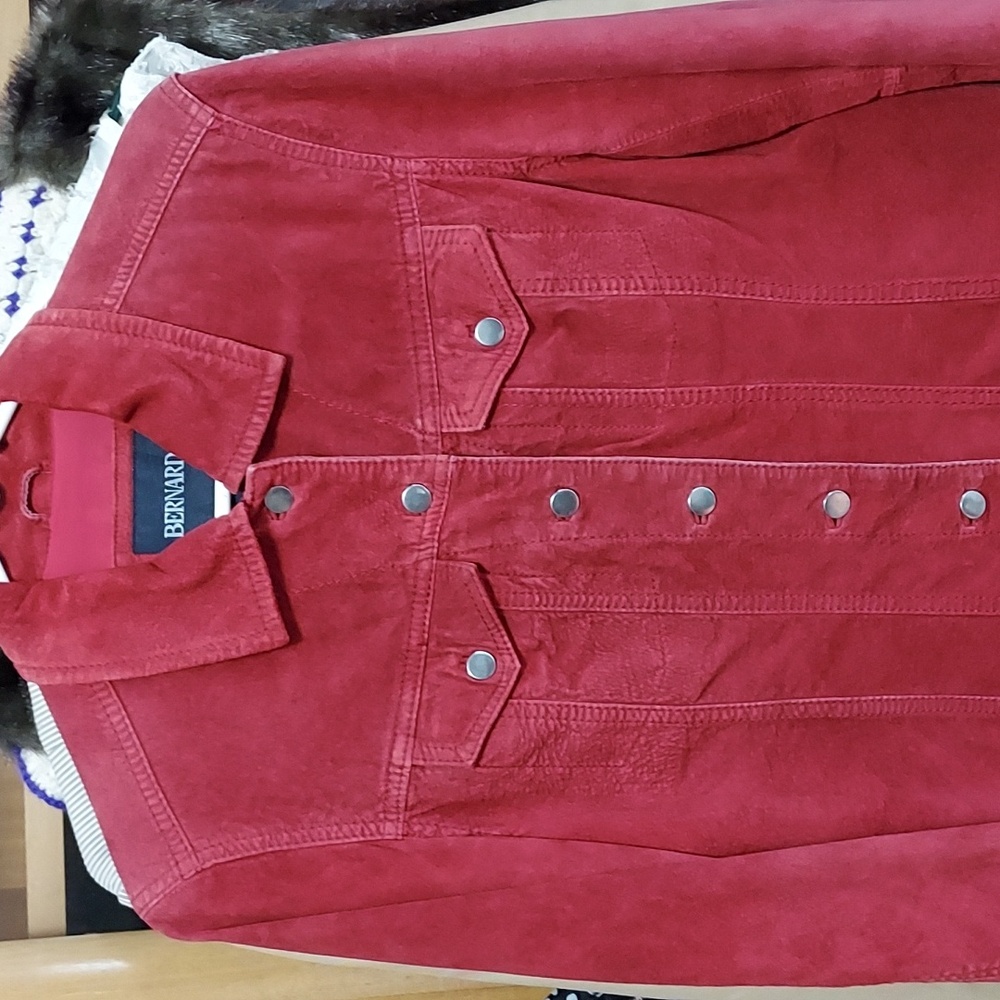 BERNARDO trucker Style Red Leather Jacket Sz SM